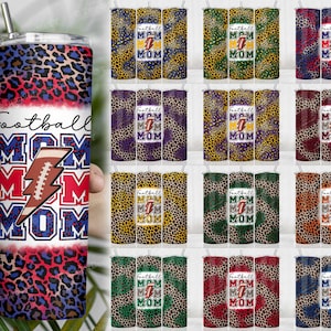 Football Mom Tumbler Wrap Bundle, Football Lightning Bolt Leopard Sublimation Designs, 20 oz Skinny Tumbler 12 PNG Files, Digital Download