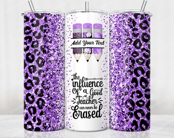 Teacher Name Tumbler Wrap, Purple Glitter Leopard Sublimation Design, 20 oz Skinny Tumbler, Cheetah Teacher Tumbler PNG, Digital Download