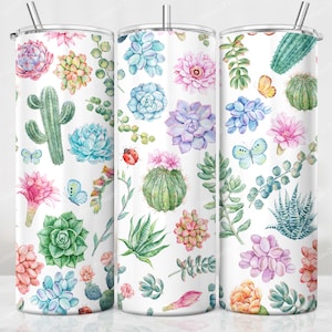 Sappige Tumbler PNG, aquarel Cactus Tumbler Wrap, 20 oz sublimatie mager Tumbler Design, Plant PNG digitaal bestand, digitale download
