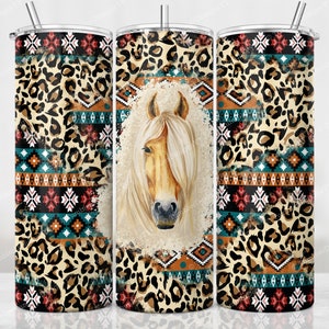 Aztec Leopard Horse Tumbler PNG, Western Print Sublimation Design, 20 oz Skinny Tumbler Design, Horse Lover Tumbler Wrap, Digital Download