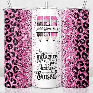Teacher Name Tumbler Wrap, Hot Pink Glitter Leopard Sublimation Design, 20 oz Skinny Tumbler, Cheetah Teacher Tumbler PNG, Digital Download