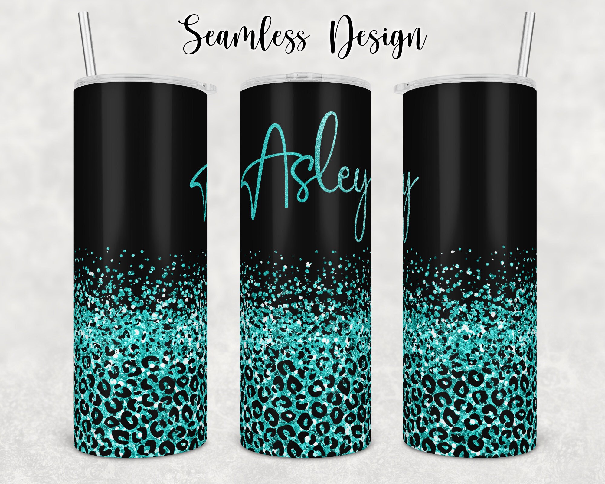 20 Oz Skinny Tumbler Png Teal Glitter Leopard Seamless - Etsy
