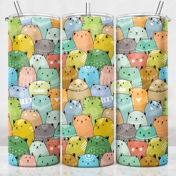 Chats mignons Sublimation Skinny Tumbler Design, Cat Mama Tumbler Full Wrap, Kitty Lover Mom Gift Cats PNG, 20 oz Skinny Tumbler PNG Files