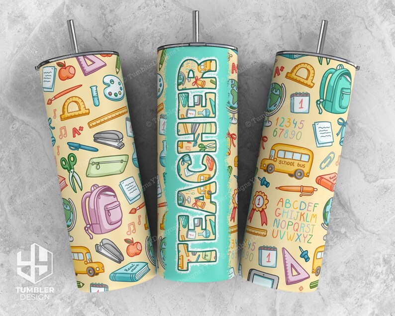 Teacher Tumbler Wrap PNG, Teacher Gift Sublimation Design, 20 Oz Skinny ...