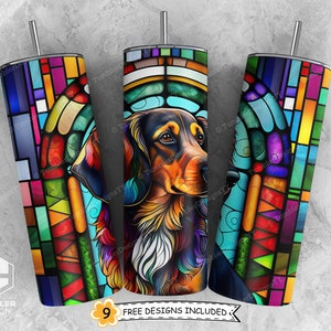 Diseño de sublimación para envoltorio de vaso de vitral, vaso delgado PNG de 20 oz, envoltorio de vaso con diseño de perro salchicha, colores vibrantes, archivo de descarga digital