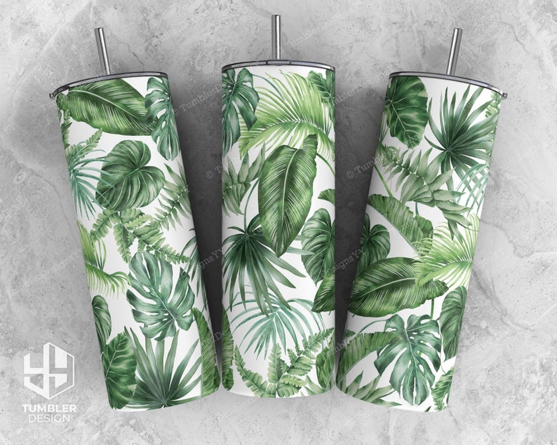 Tropical Leaves Tumbler PNG, Monstera Leaf Sublimation Design, 20 Oz ...