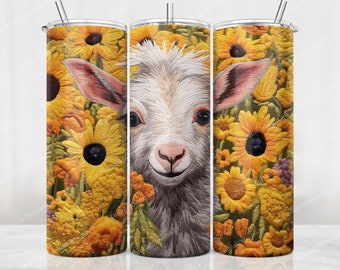 White Baby Goat Tumbler Wrap Sublimation Design, 20 oz Skinny Straight Tumbler PNG, Instant Digital Download, Embroidery Tumbler Wrap
