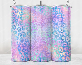 Schillernder Leopard Tumbler Wrap, Regenbogen Sublimationsdesign, 20 Unzen Skinny Tumbler, Rainbow Leopard Tumbler PNG, Digital Download File