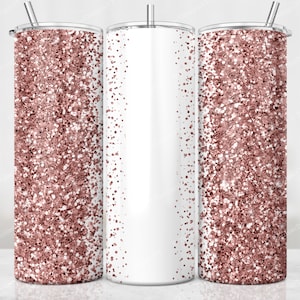 20 oz Rose Gold Glitter Tumbler Wrap, Add Your Text or Name Tumbler Template PNG, Seamless Glitter Border Sublimation Design Download File