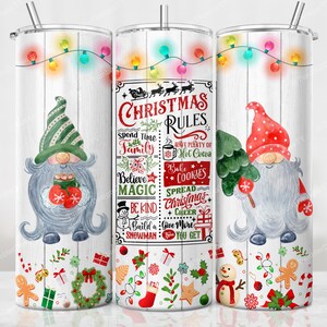 Christmas Rules Gnome Tumbler Wrap, Sublimation Designs, 20 oz Skinny Tumbler, Holiday Tumbler PNG, Digital Download File