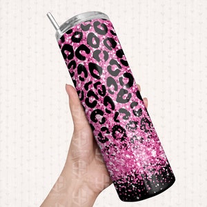 Hot Pink Glitter Leopard Tumbler Wrap, Glitter Black Leopard ...