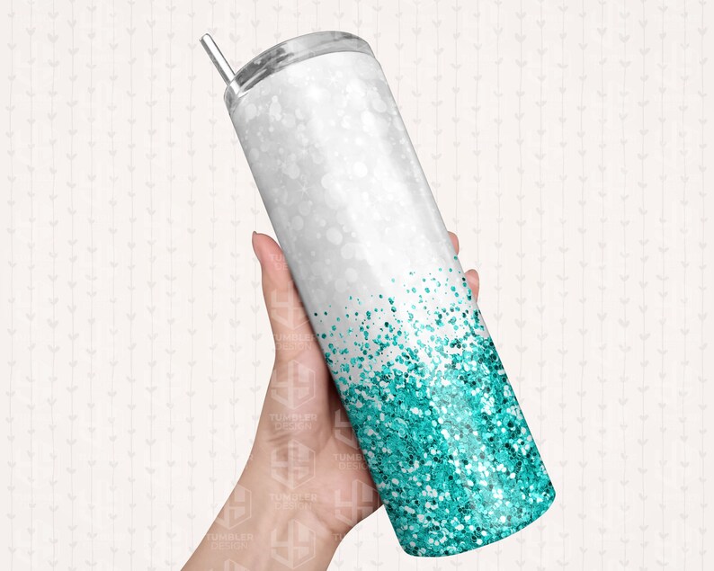 Teal Glitter Border Tumbler Wrap Teal Glitter Sublimation Etsy