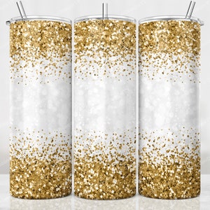 Gold Glitter Tumbler Wrap, 20 oz Skinny Tumbler, Bokeh Glitter Border Sublimation Design, Digital Download, Sparkle Tumbler Design PNG File