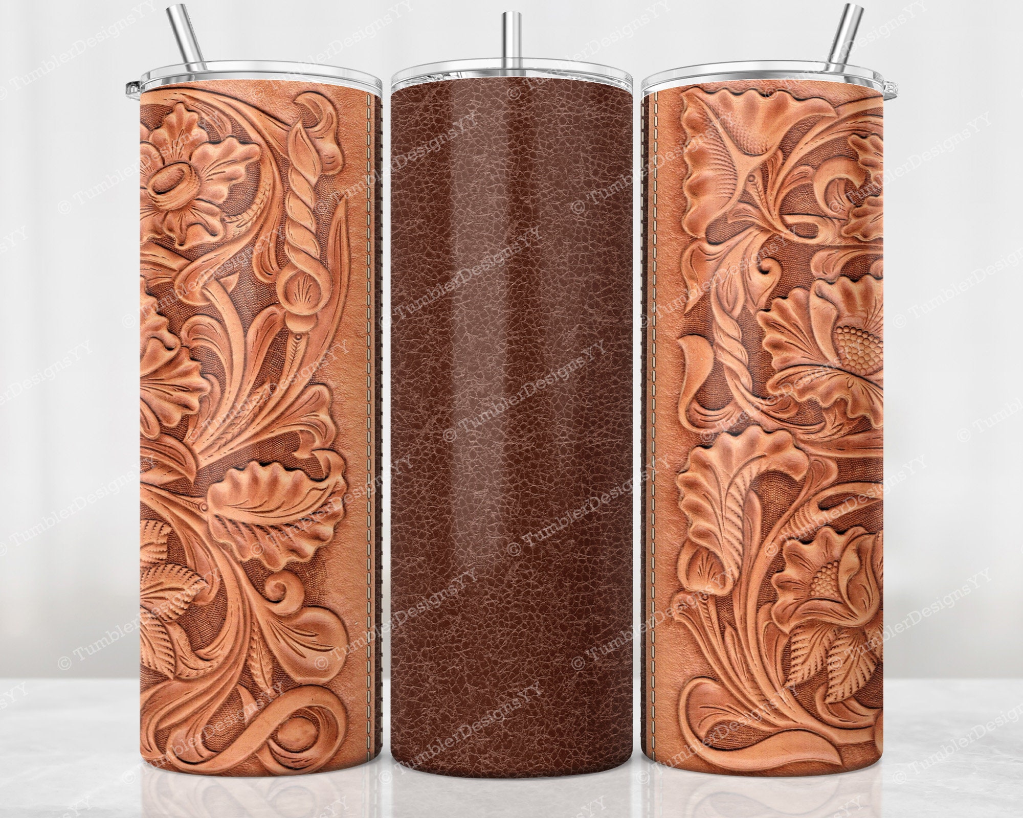 Tooled Leather Tumbler PNG, Southwest Sublimation Design, 20 Oz Skinny ...