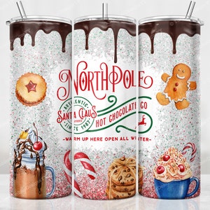 North Pole Hot Chocolate Drip Tumbler Wrap, Christmas Sublimation Design, 20 oz Skinny Tumbler, Gingerbread Tumbler PNG Digital Download