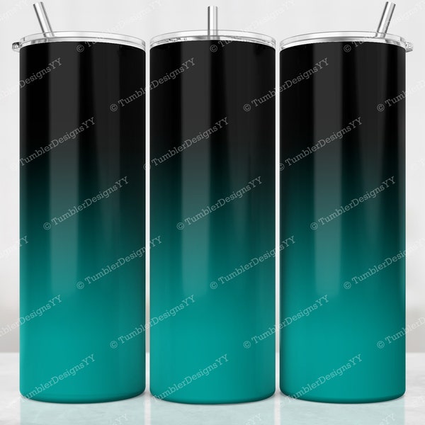 Teal Ombre Tumbler Wrap, Black to Teal Sublimation Design, 20 oz Skinny Tumbler, Digital Download, Gradient Tumbler PNG, Waterslide Wrap