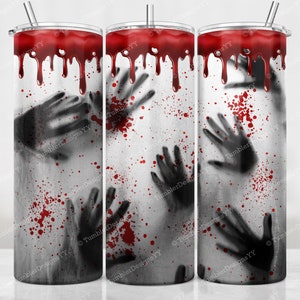 Horror Halloween Tumbler Wrap, Scary Sublimation Design, 20 oz Skinny Tumbler, Scary Hands Tumbler PNG, Digital Download File