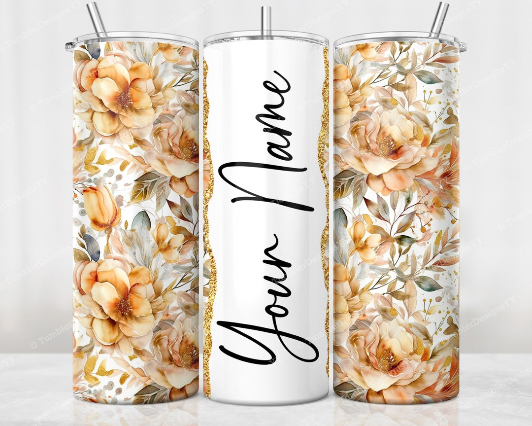 Boho Flowers Tumbler Wrap, Add Your Own Name Tumbler Sublimation Design ...