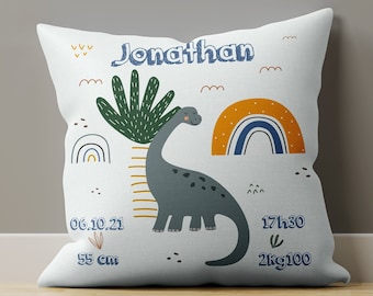 Coussin Naissance Personnalisé éléphant Oiseaux - Housse 40x40 Cm - Cadeau Bébé Personnalisable