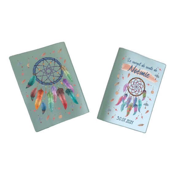 Protège Carnet De Santé Personnalisé Mauve Attrape Rêve - Cadeau Naissance Original Avec Prénom - Housse Souple 16x22 Cm