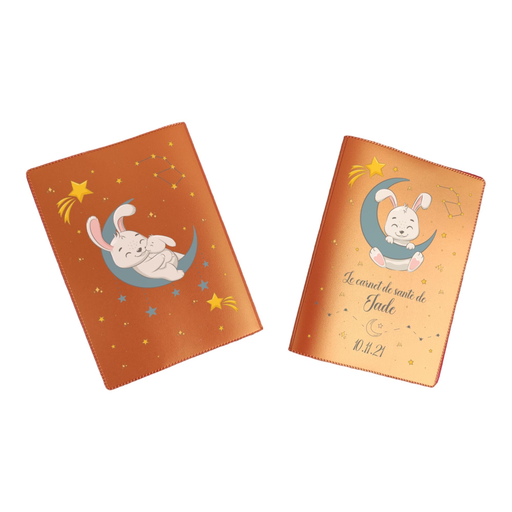 Protège Carnet De Santé Personnalisé - Éléphant Lune - Cadeau Naissance Original - Fabriqué En France