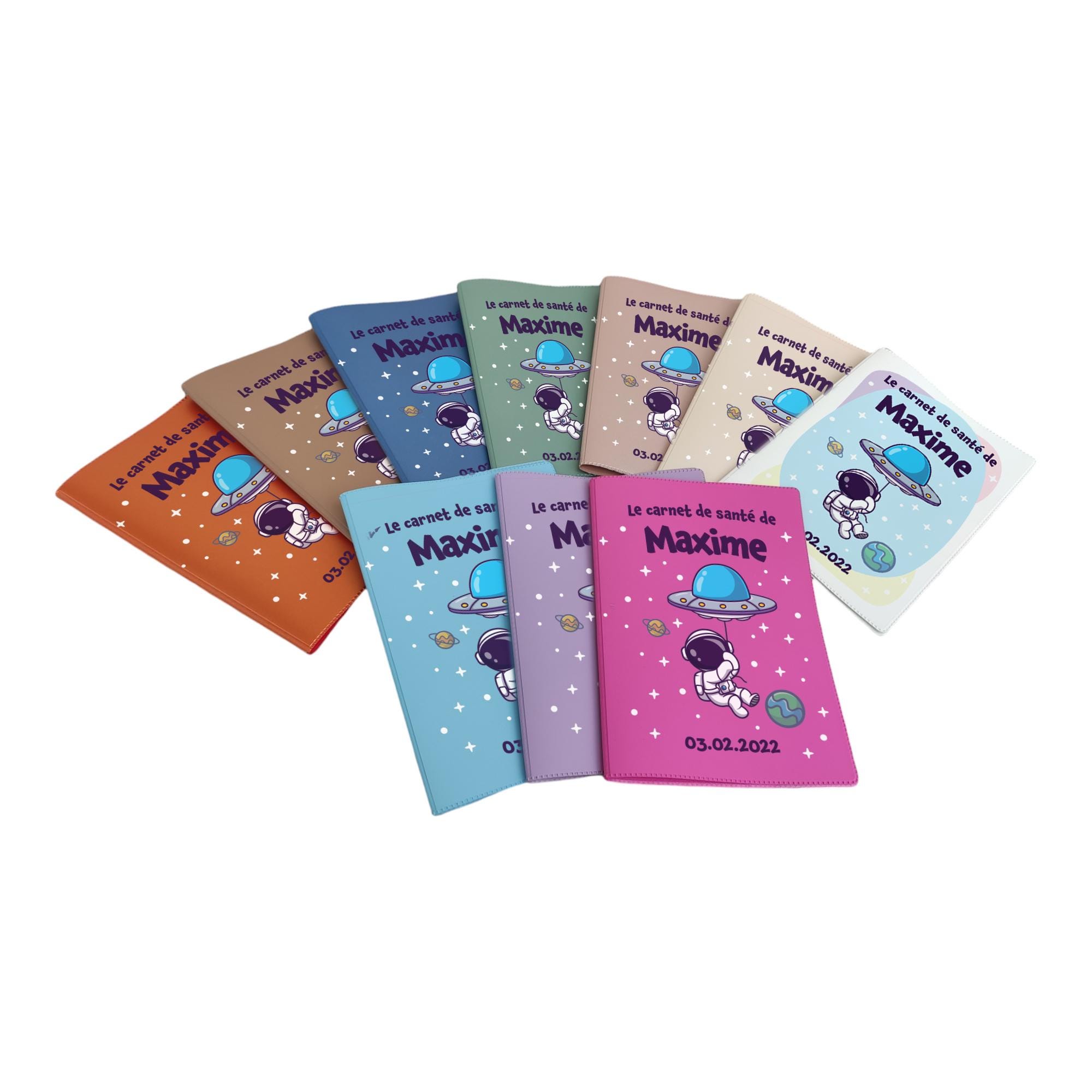 Protège Carnet De Santé Personnalisé – Motif Astronaute, Bleu Ciel, PVC Souple, Fabriqué En France, Cadeau Naissance