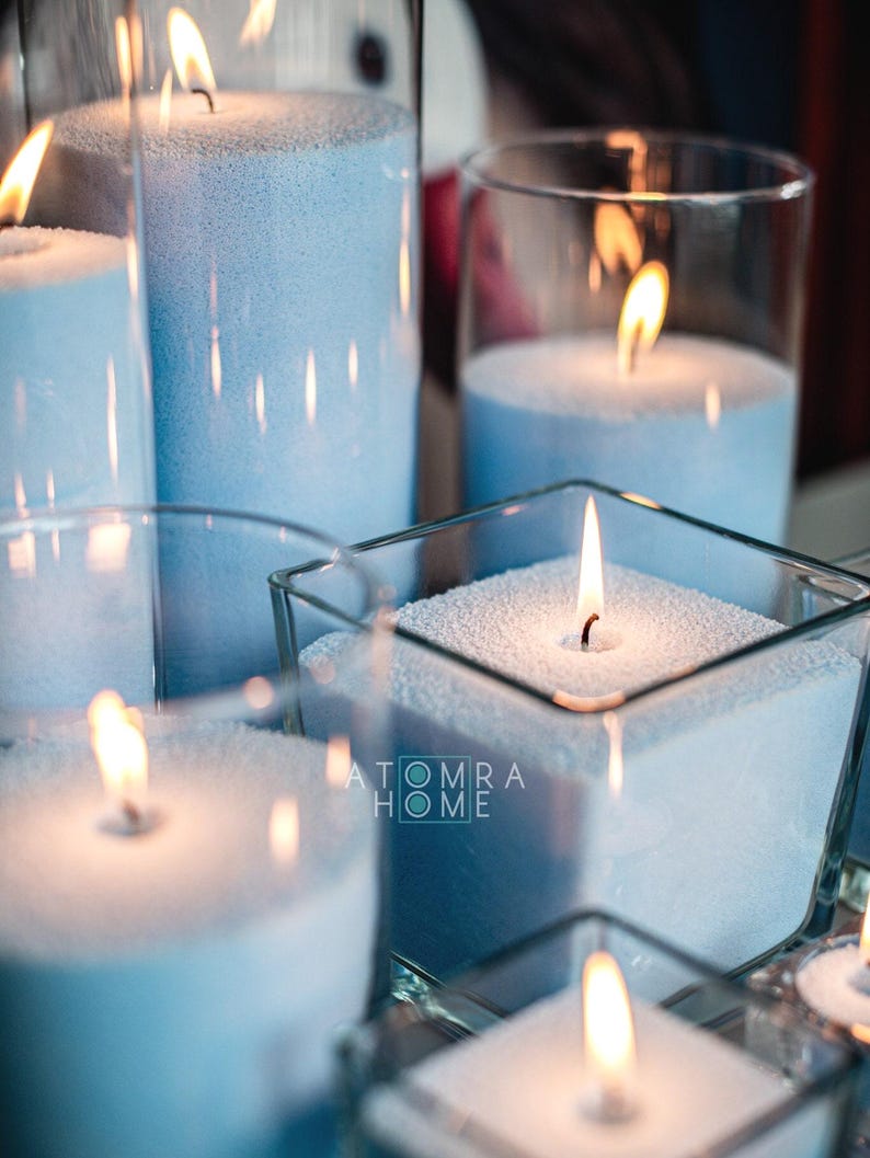 Baby Blue Candle Sand Candle Pearled Candle Unique Baby Shower Wedding Decor Centerpiece Candle Palm Wax Wholesale Bulk Wicks