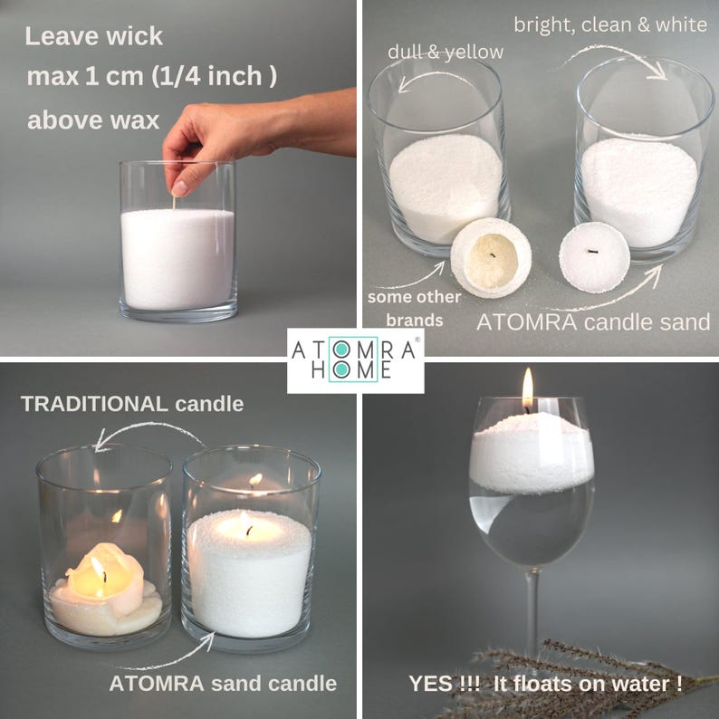 Candle Sand 𝗔𝗧𝗢𝗠𝗥𝗔 𝗛𝗢𝗠𝗘® Pearled White Granulated Palm Wax for Wedding Centerpieces, Hurricane Vases, Event Decor