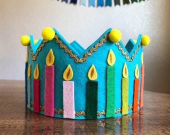 Teal Birthday Cake Crown | Waldorf Crown | Party Hat | Birthday Tradition | Felt Crown | Custom Color