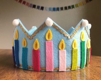 Blue Birthday Cake Crown | Waldorf Crown | Party Hat | Birthday Tradition | Felt Crown | Customizable