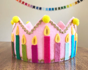 Pink Birthday Cake Crown | Waldorf Crown | Party Hat | Birthday Tradition | Felt Crown | Customizable