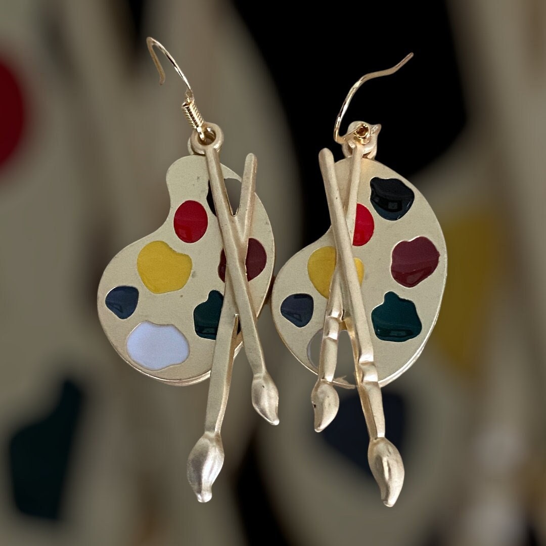Artist palette and paint brushes earrings