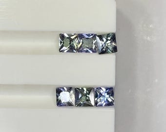 Natural Bi-Color Tanzanite Square Princess cut Gemstone (3 MM, 1.05 CT)