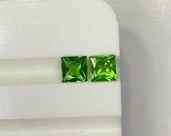 Natural Tsavorite Garnet Pair (0.45 CT) - Square Princess Cut Green Gemstone