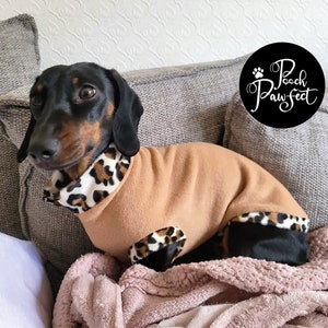 Leopard Print Trim Luxury Custom-Made Dachshund Fleece Jumper by Pooch Pawfect