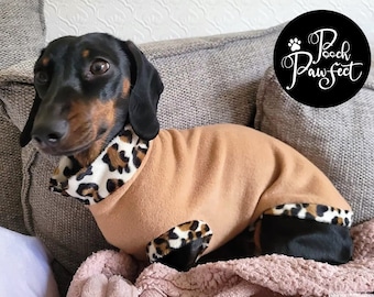 Leopard Print Trim Luxury Custom-Made Dachshund Fleece Jumper by Pooch Pawfect