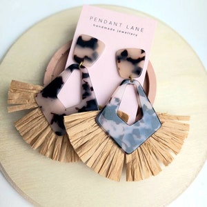 Statement Natural Straw Trim Earrings, Oversized Raffia Earrings, Large Holiday Earrings, Tortoiseshell Earrings, Wedding Outfit Earrings