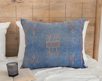 Blue Faded Cactus Silk Pillow Cover: Moroccan Tribal Throw Pillow 20x20