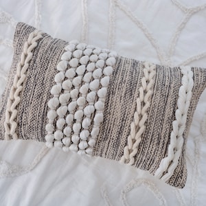 Handwoven Textured Throw Pillow, Bohemian Pillow, Accent Pillow, 12x20 inches Pillowcase, Designer Lumbar Cushion Cover