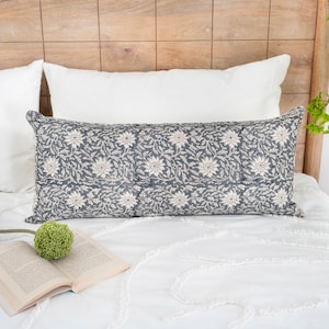 High End Linen Lumbar Pillow, Block Printed Floral Color Pillow, Throw Pillows, Botanical Print, Pillowcase, Boho Decor, Farmhouse Pillow