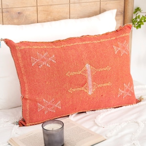 Orange Cactus Silk Lumbar Pillow Moroccan Cushions, Cactus Silk Lumbar, Moroccan Lumbar Pillow Cover, Lumbar Throw Pillow, Farmhouse Pillows