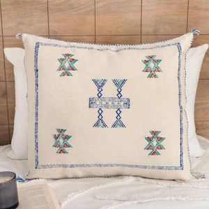 Cactus Silk Throw Pillow Tan White, Moroccan Cushion Covers, Sabra Silk Pillows, Decorative Throw Pillow, Farmhouse Pillow, Boho Pillow