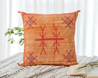 Embroidered Cotton Pillow Cover: Terracotta Boho Throw Pillow