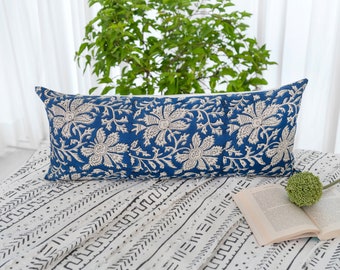 Floral Block Print Lumbar Pillow Cover: Linen Boho Decor