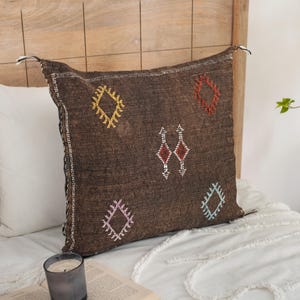 Brown Cactus Silk Pillows, 20x20 Pillow Cover, Moroccan Cushions, Decorative Throw Pillow, Moroccan Sabra Cushion Cover, Boho Throw Pillows