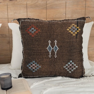 Brown Cactus Silk Pillows, 20x20 Pillow Cover, Moroccan Cushions, Decorative Throw Pillow, Moroccan Sabra Cushion Cover, Boho Throw Pillows