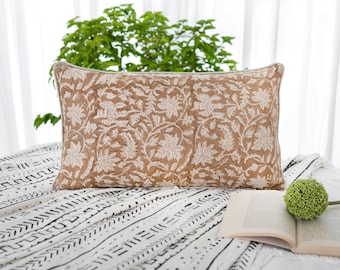 Linen Lumbar Pillow Cover: Modern Floral Print, Boho Farmhouse Decor