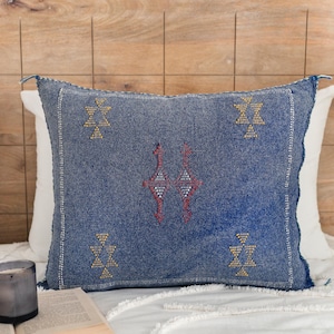 Blue Faded Cactus Silk Pillow, Moroccan Cushions Cover, 20x20 Pillow Cover, Tribal Pillows, Moroccan Decorative Throw Pillow, Rustic Pillow
