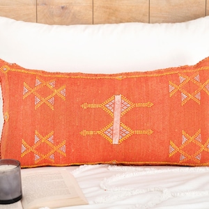 Orange Cactus Silk Lumbar Pillow Moroccan style, Cactus Silk Lumbar, Moroccan Lumbar Pillow Cover, Lumbar Throw Pillow, Farmhouse Pillows