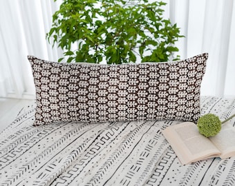 Floral Block Print Lumbar Pillow Cover: Designer Linen Boho Decor